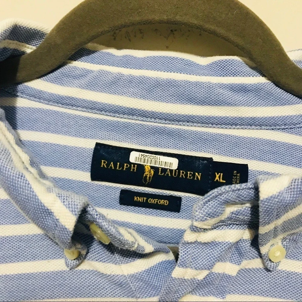 Ralph Lauren Light Blue White Stripes Knit Cotton Oxford